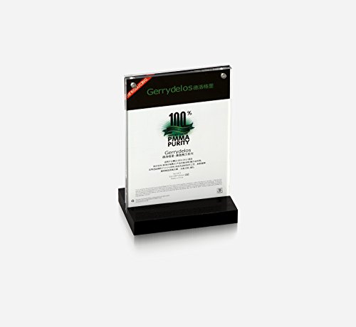 Soporte acrílico T transparente con base negra para mesa en formato A5 y pack de 10 unidades 4