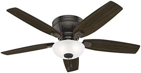 Hunter 52 inch Indoor Ceiling Fan with LED Light - Bronze Ceiling Fan with Pull Chain, For Bedroom, Living Room, or Kitchen, Low Profile Mount, No Remote, 5 Blades - Kenbridge 53379, Noble Bronze