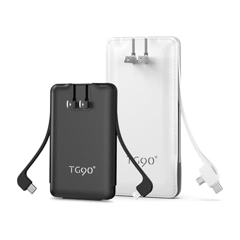 TG90° 2 Pack 5000mAh and 10000mAh Power Bank with Cables and Plug Black and White Cover