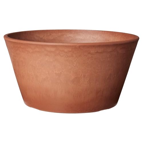 PSW Pot Collection TD25TC Plastic/Stone/Wood Composite Shallow Bulb Pan - No Drainage Hole (Drillable), Planter for Succulents, Bonsai, Fairy Gardens, Herbs, 10-inch, Terra Cotta Color