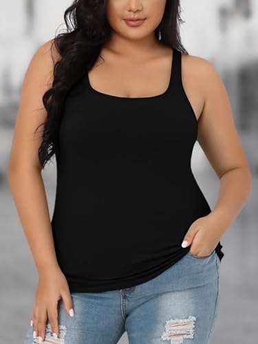 Image of V FOR CITY Plus Size Tank Top for Women with Non-Padded Shelf Bra Adjustable Wide Strap Camisole Cotton Udershirts 1X-5X