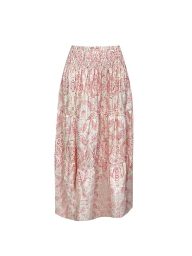 Milumia Women's Boho Floral Long Skirt Shirred High Waist Summer Vacation Flowy Maxi Skirts3