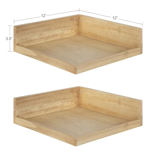 Image of ONIJA Floating Corner Wooden Wall Shelf Set Two Different Different Color Shelf | for Bedroom | Living Room | Hall | Office | Kitchen | Bathroom Shelves (Natural)
