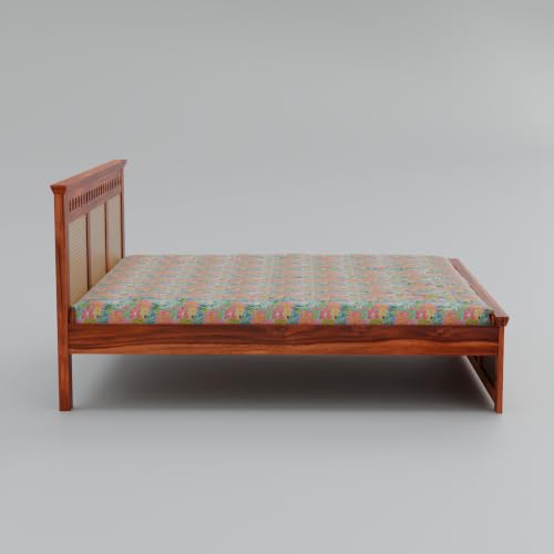 Image of Sheesham Wood King Size Cane Bed Without Storage Wooden Double Cot Palang Furniture for Bedroom Living Room Home Hotel Honey Finish 1 Year Warranty