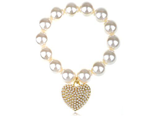 Alilang Chunky Faux White Pearl Bead Lolita Bracelet Golden Toned