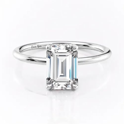 Emerald Cut Moissanite Engagement Ring for Women, 10K 14K 18K Solid Gold 1-3 Carat CT Moissanite/Lab Created Diamond Wedding Rings Promise Ring Christmas Jewelry Gift for Her Size 4-123