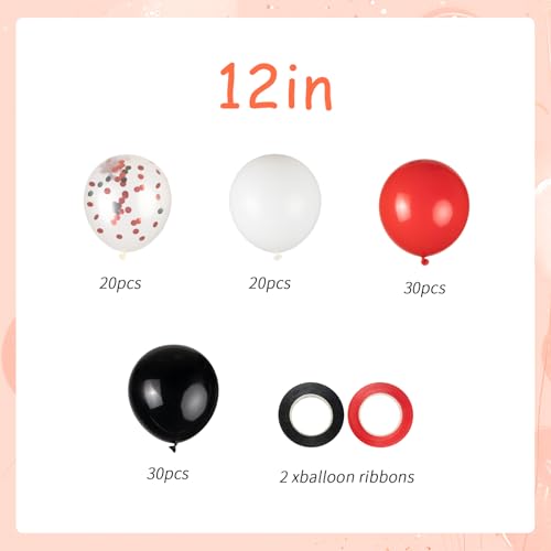 Image of 100pcs Red and Black Balloons, 12inch Red and White With Confetti Balloons for Class of 2026 Graduation, Birthday Decorations, Baby Shower, Casino, Race Car Party Supplies (2 Ribbons)
