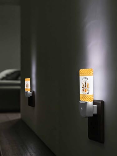 Image of Night Light Plug in LED It's Fall Y'all Gnomes on Pumpkin Maple Leaf Buffalo Plaid Automatic Night Light, Square Night-Light Plugs into Wall for Bedroom Bathroom Kitchen Hallway Decor