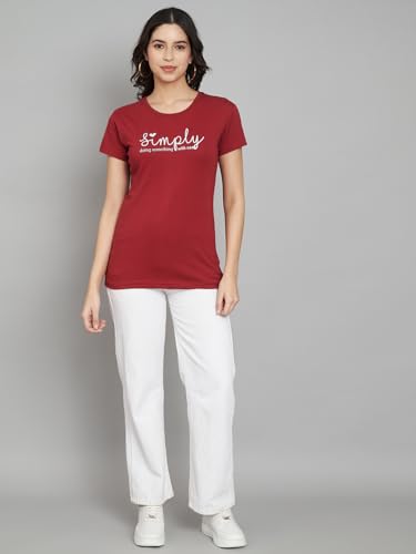 Image of Women Cotton Regular Fit Round Neck T-Shirt (Simply)