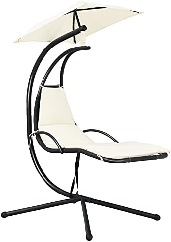 Giantex Outdoor Hanging Chaise Lounge Chair, Patio Hammock Chair with Removable Canopy, Cushion & Anti-toppling Rope, Hanging Arc Chaise Hammock for Patio Poolside Backyard Garden Porch (Beige)