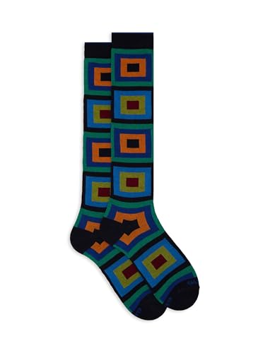 Calze lunghe donna blu fantasia quadri concentrici