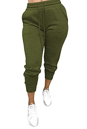 Damen-Jogginghose mit hoher Taille, Kordelzug für Jogger, Laufen, Workout, lässige Passform, Loungehose mit Taschen, 07-dunkelgrün, Groß Cover
