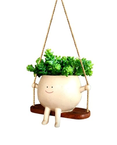 Image of Wonder Waves Cute Ceramic Smiling Face Swing Hanging Planter Pot for Home Garden Balcony and Office Indoor Outdoor Plants
