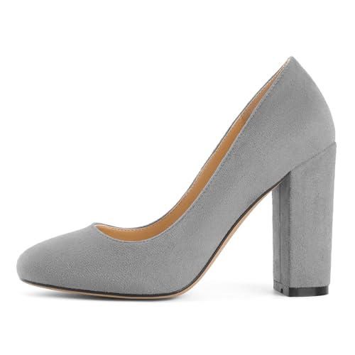 EDEFS - Chaussure Mode Escarpin - Talon Hauts Bloc - Bout Rond fermé - Soirée Mariage Grand Femme - Gris - Taille 44