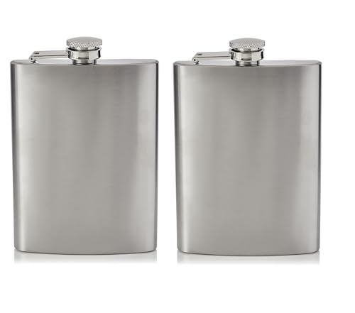 2pcs Stainless Steel Hip Flask, 8oz Portable Small Flask for Hiking, Hunting, Camping, Climbing, Barbecue, Bar, Party (Silver)