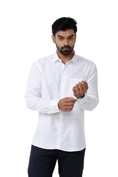 Linen Basic Cotton Linen Full Sleeve Solid Slim Fit Trending White Formal Shirt for Men Pack of 1-image-13