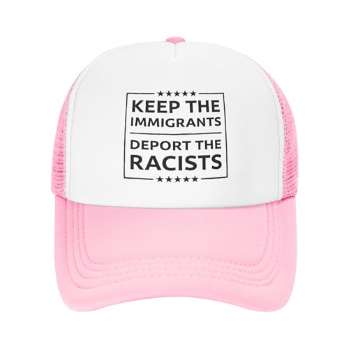 Vetrova Keep The Immigrants Deport The Racists Trucker Hats Immigrant Rights Baseball Cap for Kids Boys Girls Snapback Mesh Back Adjustable Caps - Pink