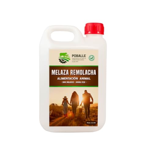 MELAZA POBALLE para Alimentación Animal – Vacas, Cabras, Ovejas y Caballos. Garrafa de 2,5 kg de MELAZA de Remolacha de Alta pureza.