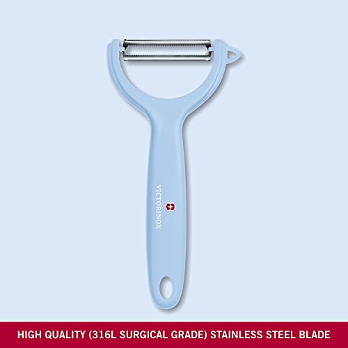 Victorinox Stainless Steel "Swiss Classic" Peeler, Serrated/Wavy Edged For Kitchen And Household, Swiss Trend Colours Special Edition - Duck Egg Blue, Swiss Made, Light Blue, Small (7.6079.22) #TOP1