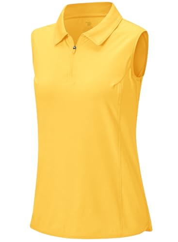 Bgowatu Women'S Sleeveless Golf Polo Shirts 1/4 Zip Tennis Tank Tops With Collar Uv Protection Moisture Wicking Yellow M