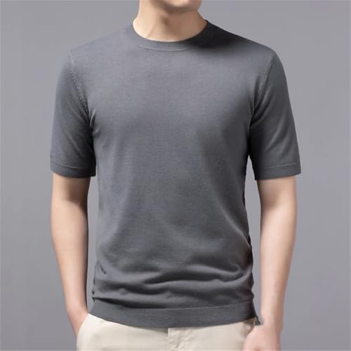 Men Spring Ummer Knitting Sweater Round Neck Short Sleeve Soft Loose Solid Pullover Tops3