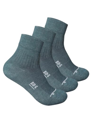 BiO-G Men’s Moisture Wicking Odor Free Athletic Dress Quarter lightweight Socks for Athletes feet One Size (Dark Green- 3 Pairs)