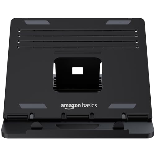 Image of amazon basics Adjustable Laptop Riser Stand | Wide Compatibility | Multiple Adjustable Angles | Ventilated & Secure Design