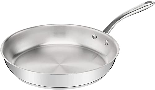 Tefal Pierre Gagnaire Poêle acier inoxydable 28 cm, Base de diffusion de chaleur, Poignée rivetée, Robuste, Design élégant, Tous feux dont induction, Fabriqué en France H8220602