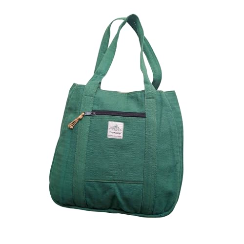 Hemp Shopping Tote Bag with Dual Zippered Compartments | Spacious Eco Market Bag with Cotton Lining | 10L Capacity