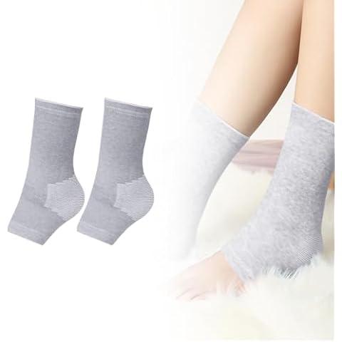 Mustowl One Compress Bamboo Foot Sleeves, Ankle Protection Socks,Ankle Compression Socks for Swelling Sprain Cold Protection (Grey 1 Pair, L(41-44)) Cover