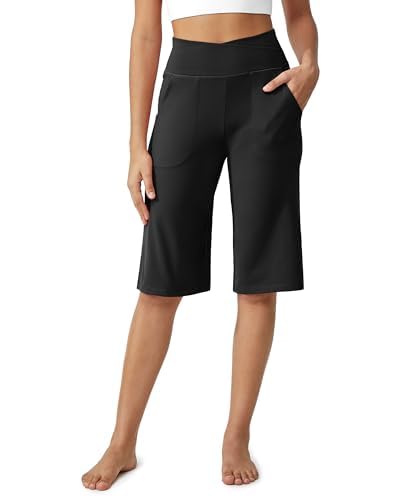 Image of G4Free Capri Pants Women Wide Leg Yoga Knee Length Black,XXL