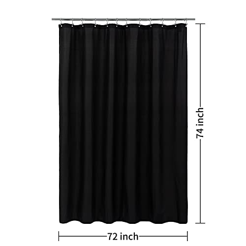Image of ALYVIA SPRING 72x74 Long Waterproof Fabric Shower Curtain or Liner Black | 3 Magnets, Soft Cloth & Hotel Quality, Machine Washable, Light-Weight, Long Size