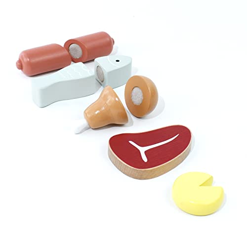image for PairPear Wooden Play Food Cutting Meat Set - Wooden Toys for Toddlers 