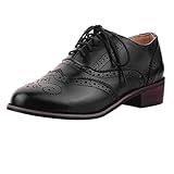 MJIASIAWA Brogue Femme Lacets Oxford Derby Bout Rond Bloc Moyen Hommes Ville Travail Formal Chaussures Noir Taille 39 EU/40 Asiatique