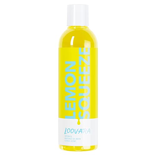 Loovara Aceite de masaje 250 ml - LEMON SQUEEZE – Aceite de masaje erótico y estimulante con un aroma cítrico afrutado para preliminares placenteros y masajes en pareja | Aceites naturales