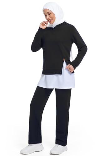 Muslim Women's Activewear Set Long Sleeve Athletic Top with Loose Pants Modest Workout Outfit for Gym3