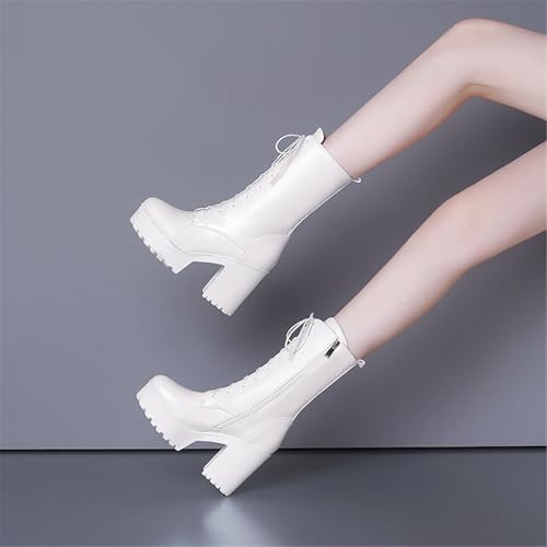 Image of FOREADA Goth Platform Heel Combat Boots Women Pearl Lace Victorian Booties