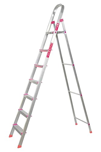 Image of Casa Copenhagen Designed in Denmark, 7-Step Foldable Aluminium Ladder Laser Cut with Super Advance Sure-Hinge Technology,7 Years Warranty - Silver