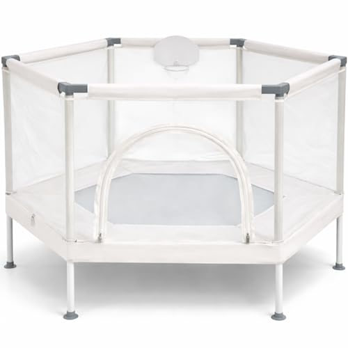 Kids Trampoline with Safety Net and Basketball Hoop