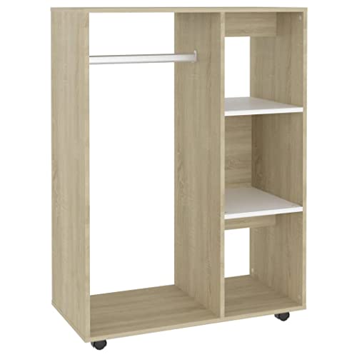 vidaXL Garde-Robe Armoire de Rangement Armoire à Vêtements Organisateur Chambre à Coucher Intérieur Blanc et Chêne Sonoma 80x40x110 cm Aggloméré
