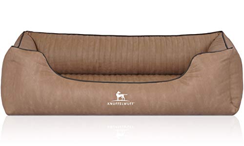 Knuffelwuff Orthopädisches Hundebett Tampa aus laser-gestepptem Kunstleder XL 105 x 75cm Camel