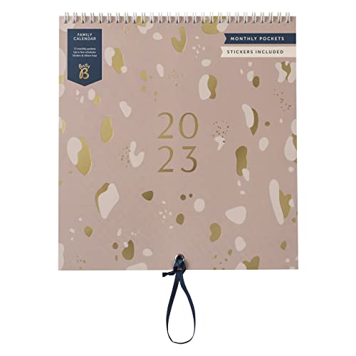 Busy B - Calendario familiar mensual de enero a diciembre de 2023 - Rosa - grande 2023 con diseño de 6 columnas para la familia y los cumpleaños, bolsillos mensuales, pegatinas, 5237AMZ Cover
