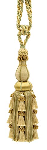 DÉCOPRO Large Elegant Medium Beige Sage Green Gold Curtain & Drapery Large Tassel Tieback|12 inch Tassel|30 inch Spread (embrace)|3/8 inch Cord|Alexander Collection|Style# TBAX12 (21771) LX02 - Linen