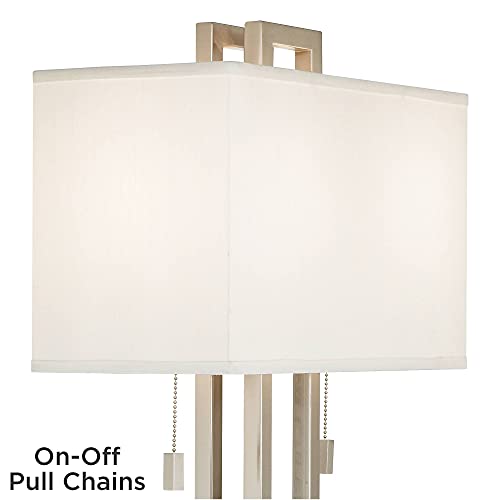 Possini Euro Design Gossard Modern Table Lamps 30" Tall Set Of 2 Brushed Nickel Open Rectangular White Box Shade Decor For Living Room Bedroom House Bedside Nightstand Home Office #TOP8