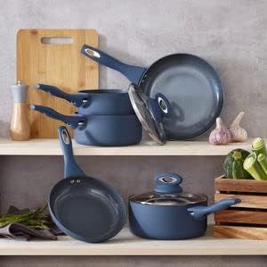 ViBee Cermalon® 5-Piece Blue Pan Set with Grey Sparkling Non-Stick Coating