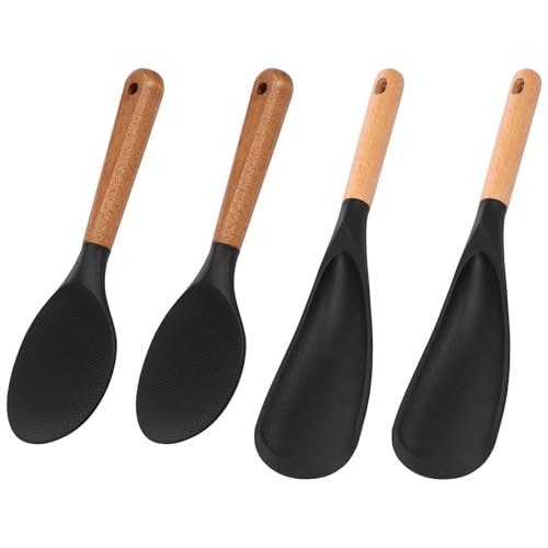 La Mejor Selección de Cucharas para arroz los mejores 10. 40 Juego de 4 espátulas de silicona, juego de cucharas y cucharas de arroz de silicona, apto para lavavajillas