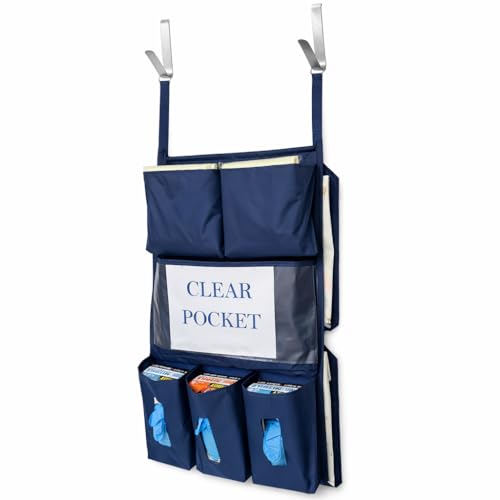 Image of It's Sew EZ PPE Isolation Door Caddy - 8 Pockets - NFPA-701 Fire Resistant Nylon Oxford with Two Stainless Steel Hooks included (Navy)