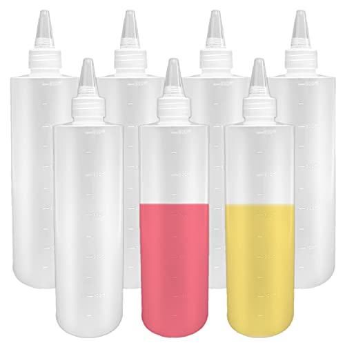 7 Pack 16oz Clear Plastic Squeeze Bottles,Condiment Squeeze Bottles with Screw Top Cap,Refillable Squeeze Sauce Bottle for Sauces,Condiments,Arts and Crafts
