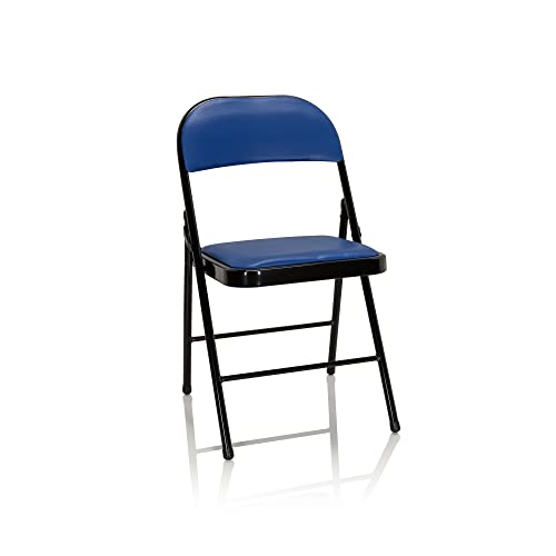 hjh OFFICE 803002 Silla Plegable con Estructura De Metal TUDELA Piel Sintética Azul, Silla De Conferencia Acolchada, soporta hasta 130 kg, Silla De Eventos