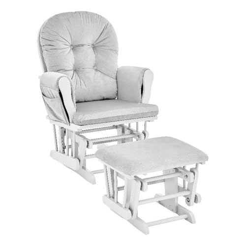 Image of Suite Bebe Mason Nursery Rocking Chair with Ottoman, Wooden Glider for Baby Nursing, Smooth Gliding Rocker, Light Grey and White